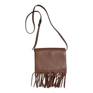Aritzia Auxiliary Reese Brown Pebbled Leather Fringe Trim Crossbody Saddle Bag